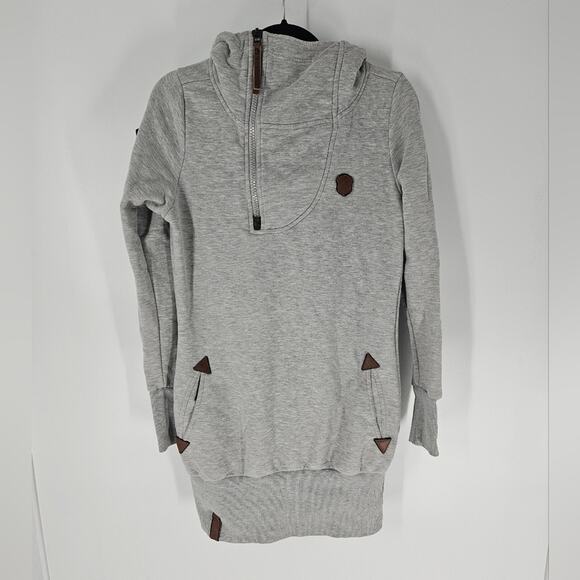 Naketano Heathered Grey Hooded Side Zip Turtleneck Tunic Sweater L - Picture 1 of 10